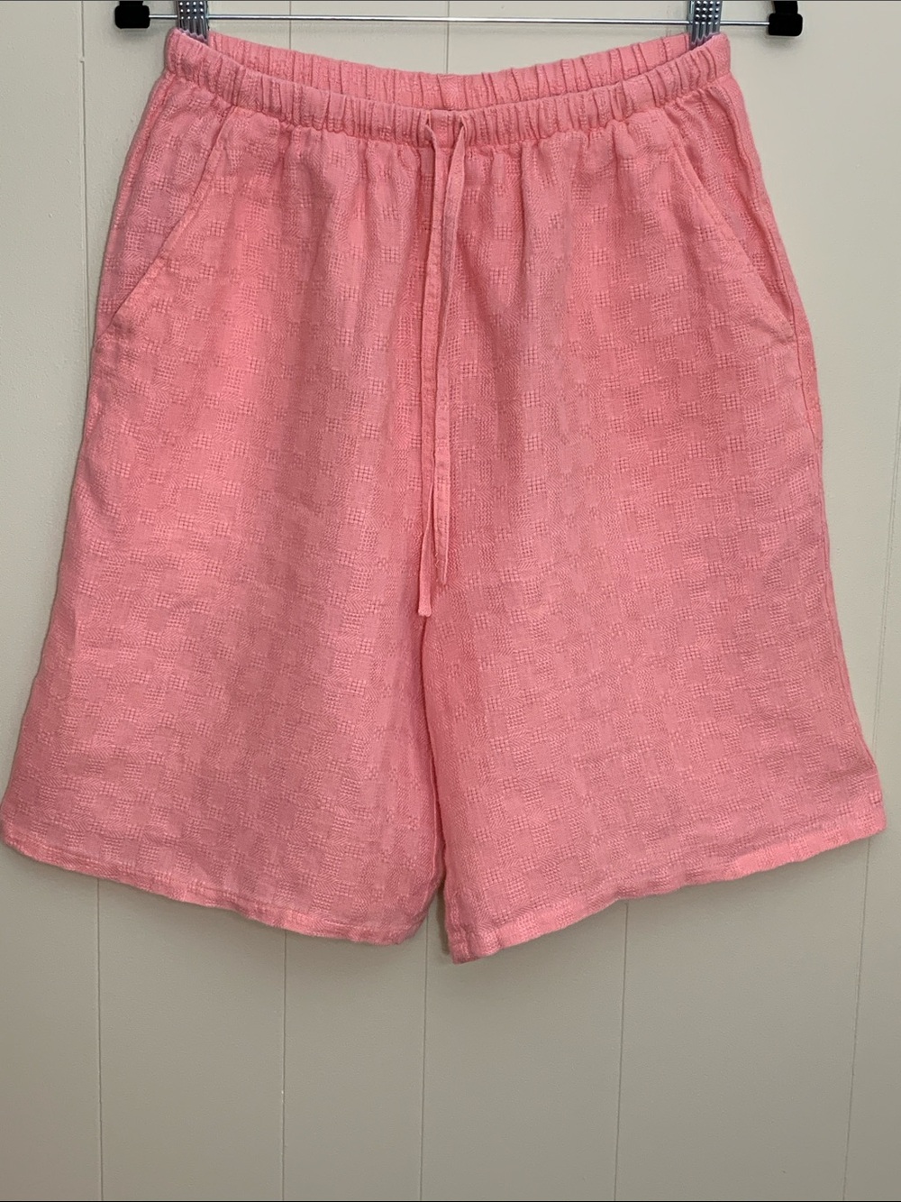 Eileen Fisher Pink Drawstring Linen-Texture Shorts